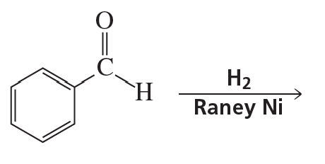 Chemical reaction diagram showing a carbonyl compound reacting with hydrogen in the presence of Raney nickel catalyst.