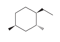 Skeletal structure of a cyclohexane with a methyl and ethyl group, illustrating chair conformations for energy calculations.