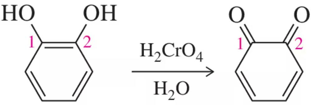 Chemical reaction showing the oxidation of bisphenol to quinone, with numbered carbon atoms and reagents labeled.