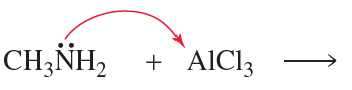 Chemical reaction showing CH3NH2 and AlCl3 with an arrow indicating the products to be drawn.