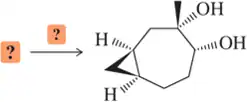 Chemical structure showing a cyclohexane with two hydroxyl (OH) groups, indicating a reaction with unknown reactants.