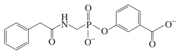 Chemical structure of a compound that inhibits penicillinase, featuring phosphorus, nitrogen, and aromatic groups.