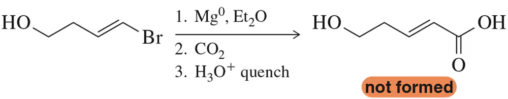 Chemical reaction sequence showing reactants and products, with "not formed" highlighted, indicating an unsuccessful reaction.