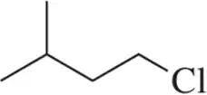 Structural formula of 1-chloropentane, showing a five-carbon chain with a chlorine atom attached to the terminal carbon.