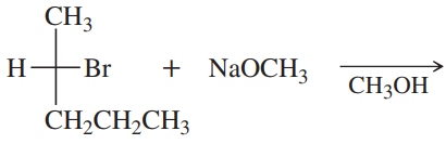 Chemical equation illustrating an SN2 reaction with reactants and product structures.