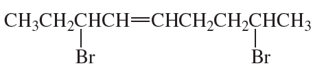 Structural formula of an alkene with bromine substituents, showing carbon chains and double bond.