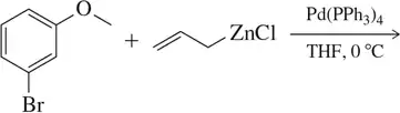 Chemical reaction diagram showing a brominated aromatic compound reacting with an alkene in the presence of zinc chloride and palladium catalyst.