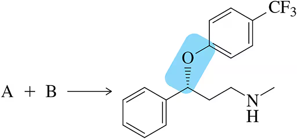 Chemical reaction diagram illustrating the synthesis of an ether functional group in a fluoxetine derivative.