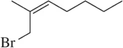 Structural formula of a halogenated compound with a bromine atom attached, illustrating cis and trans isomerism.