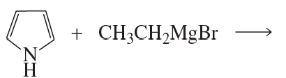 Chemical reaction showing a nitrogen-containing compound reacting with ethylmagnesium bromide, leading to a major product.