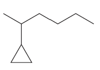 Structural formula of a cycloalkane with a branched chain, illustrating its molecular connectivity.