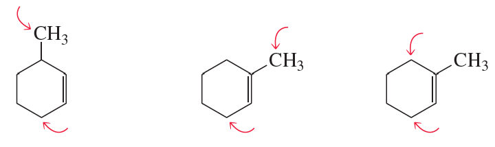 Three benzene ring structures with methyl groups, showing different orientations and indicating sp2 and sp3 carbon positions.