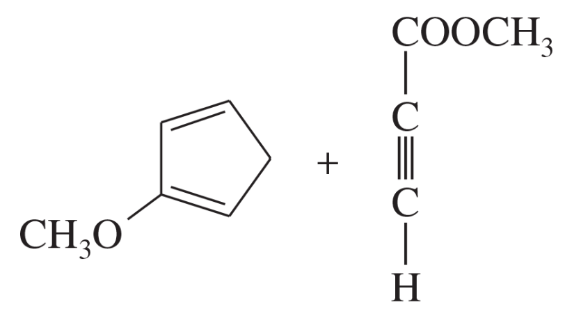 Chemical structures of a methoxybenzene and an alkyne, illustrating a Diels-Alder reaction setup.