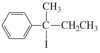 Chemical structure showing a benzene ring connected to a carbon chain with an iodine atom and two alkyl groups.