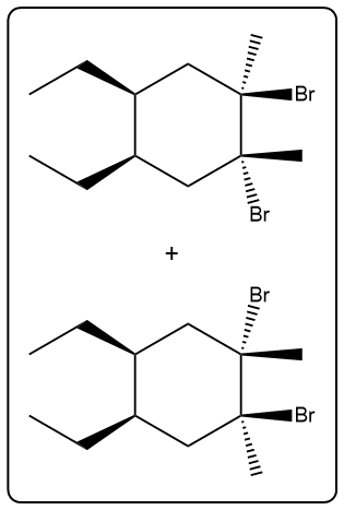 Reaction products of a compound with Br2, showing two brominated structures.