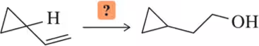 Chemical structure transformation showing a reagent needed to convert an alkene to an alcohol.