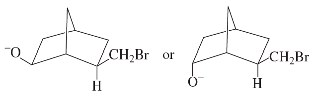 Two chemical structures are shown, comparing their rates of HBr elimination in a basic solution.