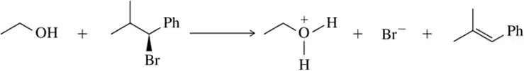 Chemical reaction showing the formation of an alcohol and bromide from an alkene and alcohol, with bonds broken and formed.