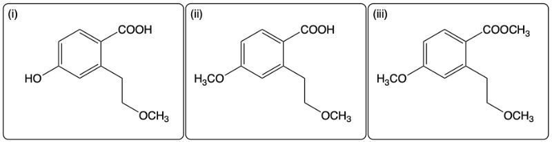 Three reaction products from Williamson Ether Synthesis with varying NaH and CH3I equivalents.
