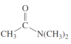 Chemical structure of N,N-dimethylacetamide, featuring a carbonyl group attached to a methyl and a dimethylamino group.