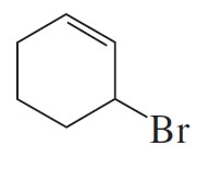 Bromobenzene structure with a bromine atom attached to a benzene ring, illustrating an alkyl halide for reaction analysis.