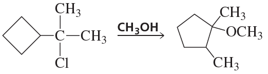 Chemical reaction diagram showing a substitution reaction with a chlorine atom replaced by a methoxy group.