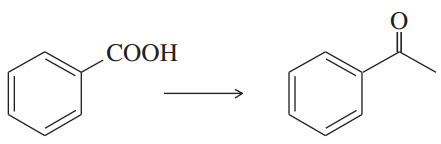 Chemical reaction showing the conversion of benzoic acid to a carbonyl compound with an organolithium reagent.