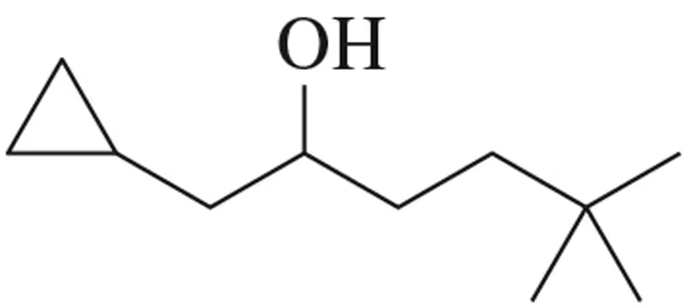 Chemical structure of an alcohol featuring a three-membered ring and a hydroxyl group (OH) attached to a carbon chain.