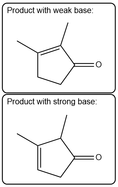 Weak base product: shows a chemical structure. Strong base product: shows another chemical structure.