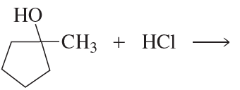 Chemical reaction showing a hydroxyl group and a methyl group reacting with hydrochloric acid to form a product.