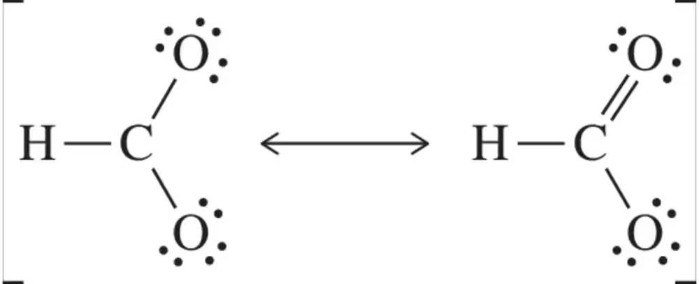 Diagram showing electron pair movement between two molecular structures, illustrating formal charge calculation.