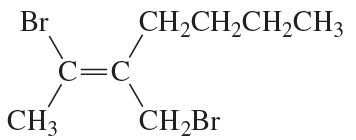 Structural diagram of a compound showing a double bond with bromine and alkyl groups for E/Z configuration analysis.