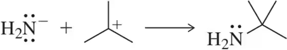 Chemical reaction showing sodium amide and a proton, illustrating base behavior in acid-base chemistry.