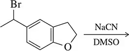 Chemical structure showing a brominated compound reacting with sodium cyanide in DMSO, indicating a substitution reaction.
