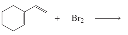 Chemical reaction showing the addition of bromine to an alkene, resulting in a product formation.