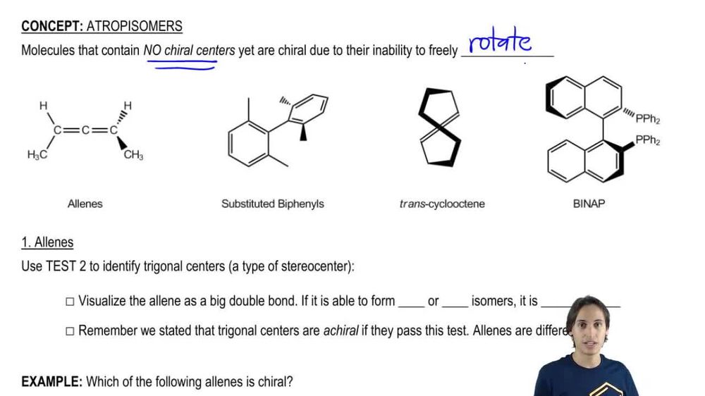Recognizing chiral molecules with zero chiral centers.