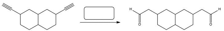 Chemical reaction diagram showing alkyne hydration with reagents for synthesis.
