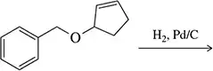 Chemical structure of an ether with a reaction arrow indicating hydrogenation using H2 and Pd/C catalyst.