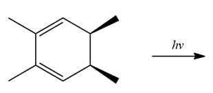 Chemical structure illustrating a photochemical electrocyclic reaction with light source.