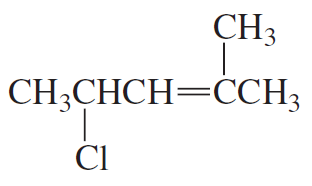 Structural formula of an alkyl halide showing a chlorine atom and a double bond, relevant to E1 reaction products.
