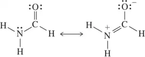 Two resonance structures of a molecule with arrows indicating electron movement between them.