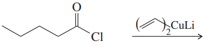 Chemical structure of a chlorinated carbonyl compound reacting with a cuprate reagent, indicating a reaction pathway.