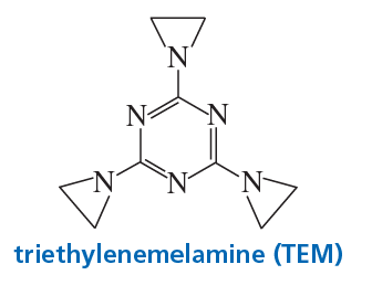 Chemical structure of triethylenemelamine (TEM), an antitumor agent known for cross-linking DNA.