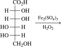 Structural formula of a monosaccharide with reaction conditions for Ruff degradation, showing reactants and products.
