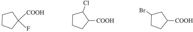 Chemical structures of carboxylic acids with halogen substituents, labeled with COOH groups.