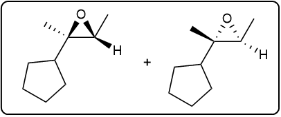 Two enantiomers of a diol product with hydroxyl groups positioned differently.