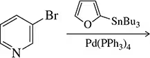 Chemical reaction diagram showing a brominated aniline and a stannylated compound with palladium catalyst for product prediction.