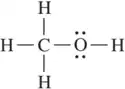 Structural formula of a molecule showing carbon and oxygen atoms with hydrogen atoms, indicating hybridization.