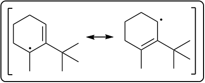Another diagram showing the equilibrium of two radical structures in organic chemistry.