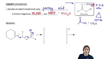 The mechanism of how peroxy acids make epoxides.